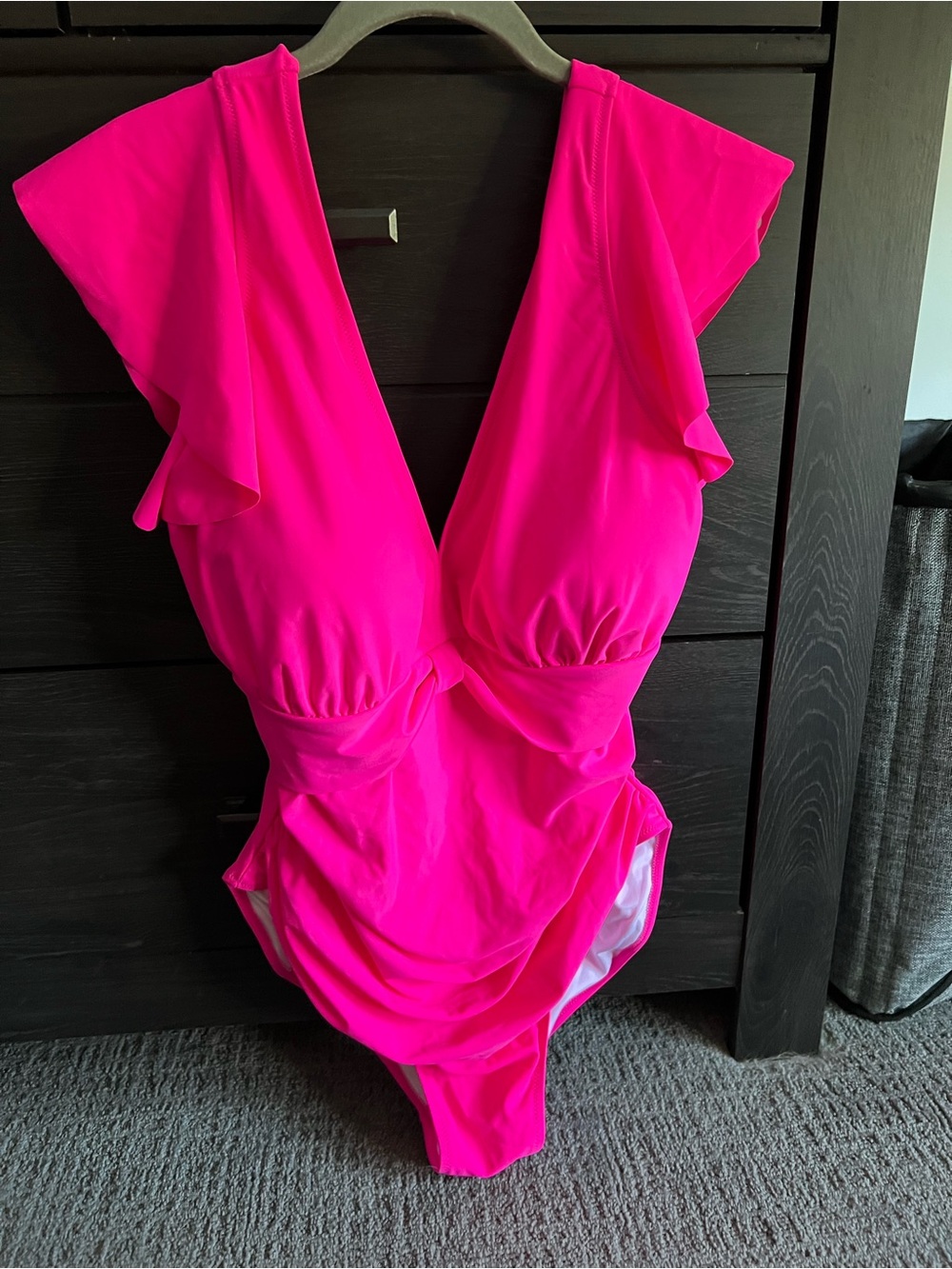 Macy's Neon Pink Flutter-Sleeve One-Piece Swimsuit